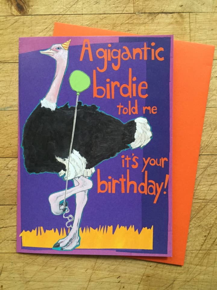 Ostrich Birthday Card for wholesale by Sunde White Industries
