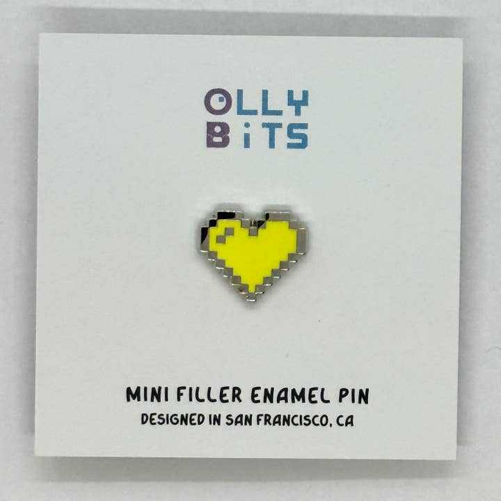 Yellow Pixel Heart Mini Filler Enamel Pin for wholesale by Ollybits Pixel Art