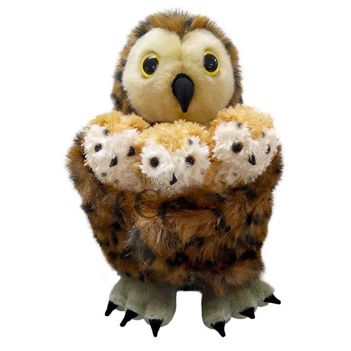 Hide-Away Hand Puppets: Tawny Owl (with 3 Babies) for wholesale by The Puppet Company (US)