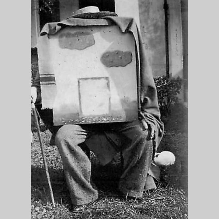 Museum Wholesale Inc - Wholesale Sculpture - Magritte Healer (le Therapeute) Man with Birdcage Body Seated on Rock Surrealism Statue 7.75H1