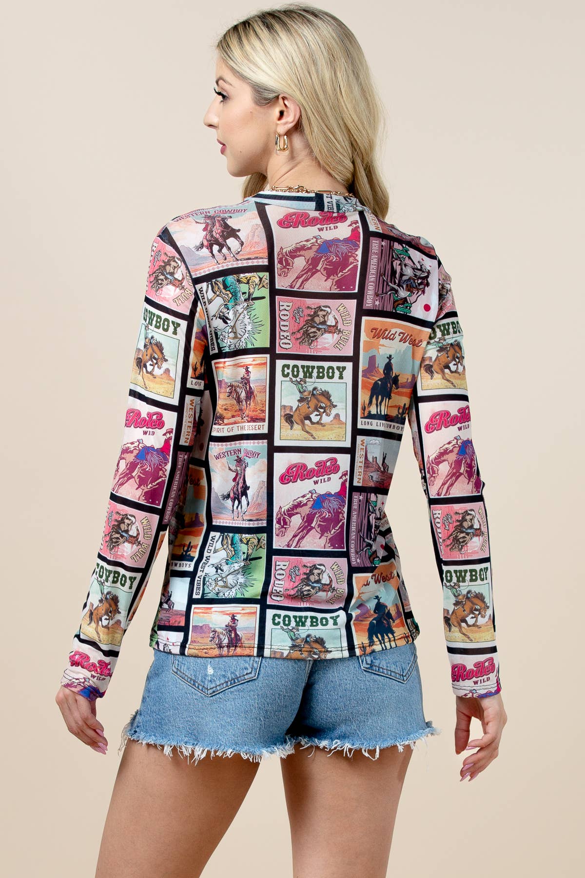 T1509-6305-Karen Rodeo Wild  Mesh Print Top for wholesale on Faire7