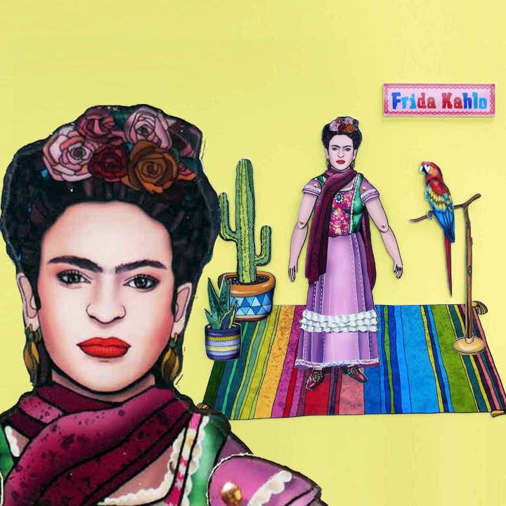 THE PAPER IDOLL – Engroshandel Magnet – Posable køleskabsmagnet eller sæt Frida Kahlo | Celebrity Paper Doll | Mexicansk kunstner