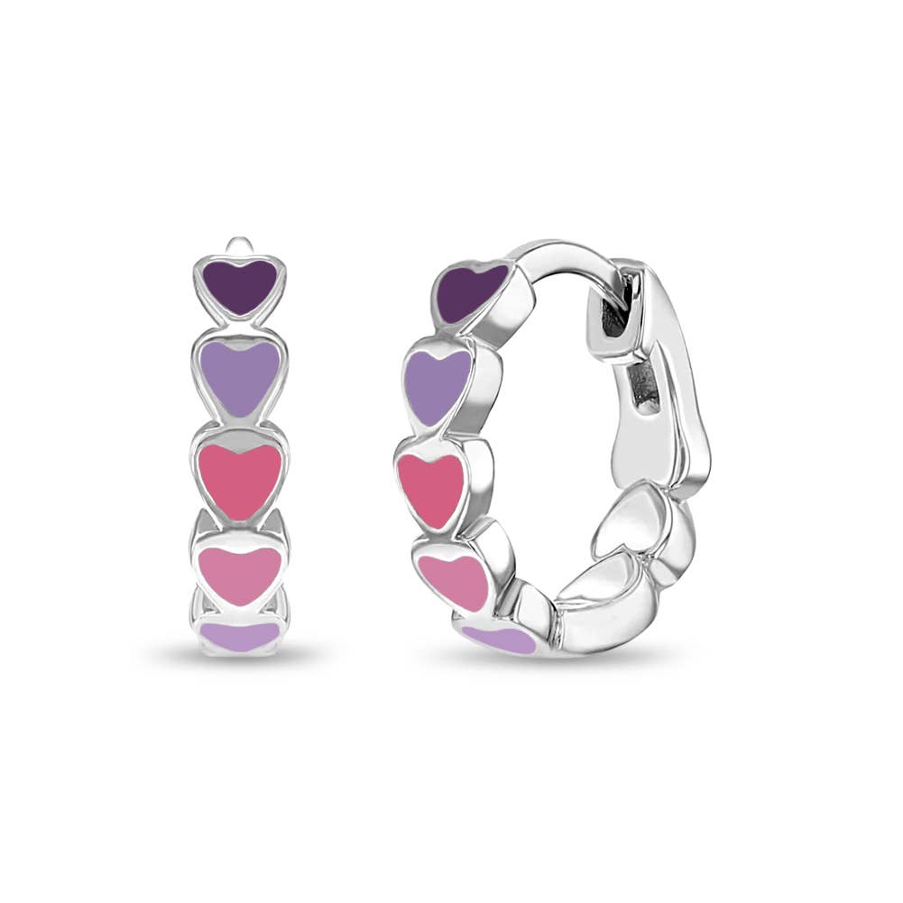 In Season Jewelry – wholesale Huggie earrings – Heart 9mm Baby / Kids Earrings Hoop Enamel - Sterling Silver2