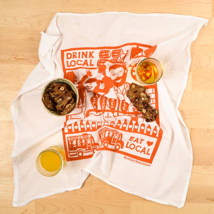 Flour Sack Dish Towel - Drink Local for wholesale by Kei & Molly Textiles, LLC