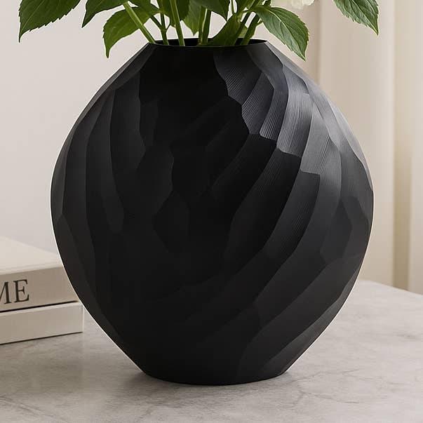 Metal Hammered Round Form Flower Vase - Black, 14 in. for wholesale by Sagebrook Home