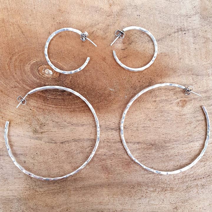 Kaali Boutique - Wholesale Hoop Earrings - Elegant Silver Hoops / Hammered / Silver Hoops / Ethnic Boho Classic XL Bohemian Marriage Bridal Jewelry Hippie Hiphop Festival2