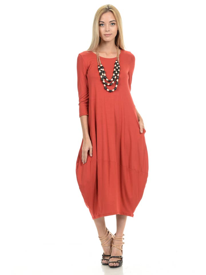 Allium - Wholesale Dress - Women's - Cocoon Midi Dress with Pockets