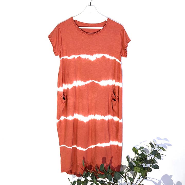 Classic jersey tie dye cover up dress with pockets (M) for wholesale by Tempest Designs
