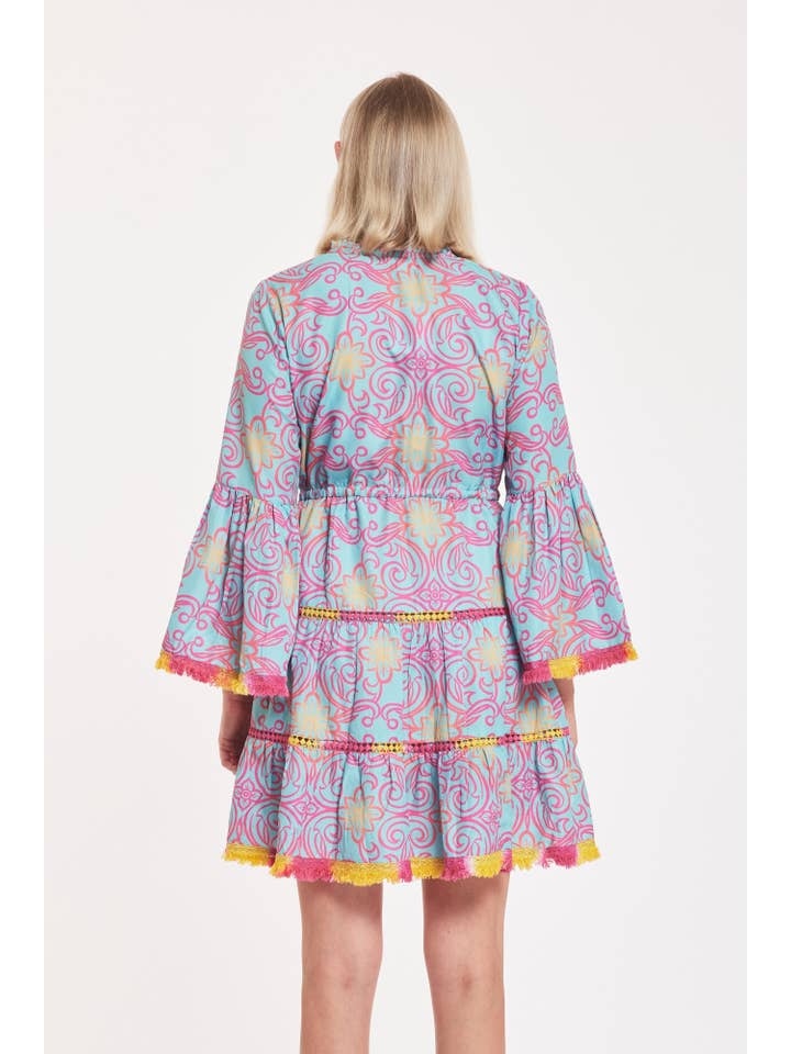 ModaPosa - Wholesale Dress - Women's - Desideria Dress Majolica Arbor Blue Red Gold Spring Summer