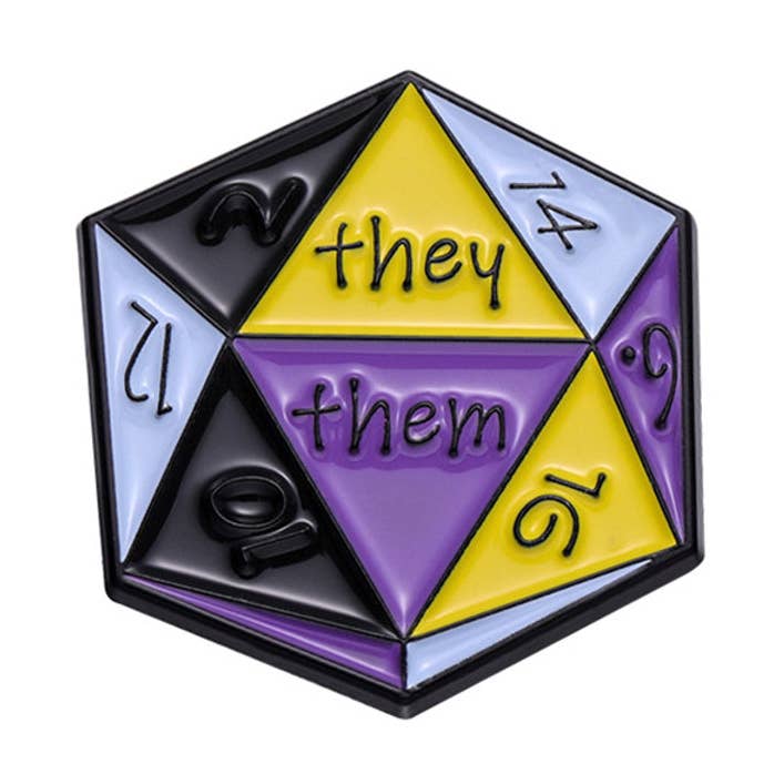 Insignia D20 They Them Pin | Accesorio D&D RPG para venta al por mayor de Tabletop Dominion Limited