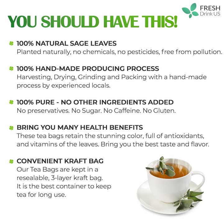 Naomi's Happy Place Shop - Wholesale Tea Bags - Sage Leaf Tea Bags, 100% Natural & Pure from Sage Leaves. Loose Leaf Sage Herbal Tea. Sage Leaf Tea. Made with Natural Material Tea Bags. No Sugar, No Caffeine, No Gluten, Vegan.7