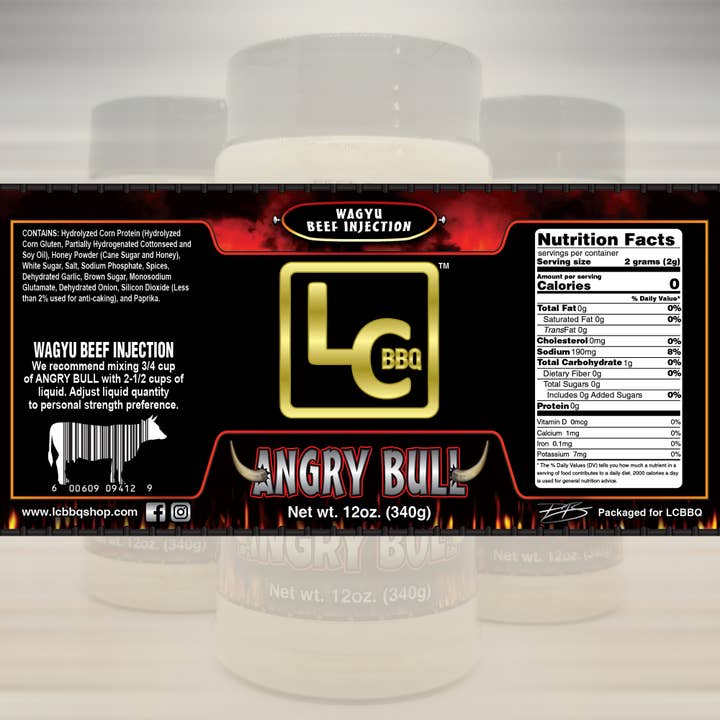 LC BBQ - Venta al por mayor Salsas barbacoa - Angry Bull — Inyección de pechuga para competición — coctelera de 12 onzas1