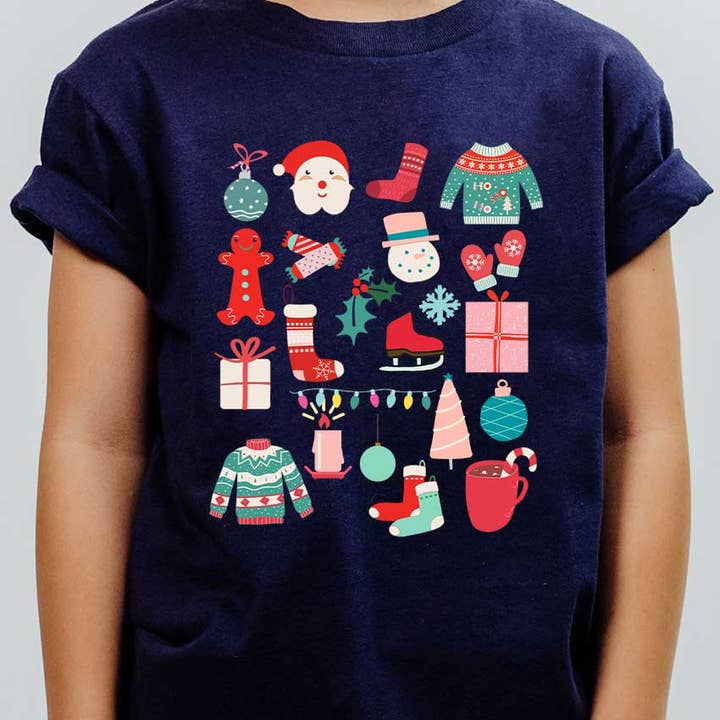 T-shirt graphique pour enfants avec motifs de Noël préférés pour la vente par Kids By Kissed Apparel