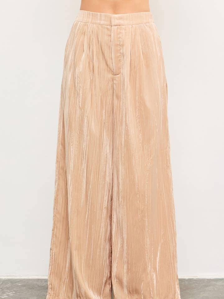 BANDED BACK WAIST VELVET WIDE PANTS for wholesale by Mustard Seed