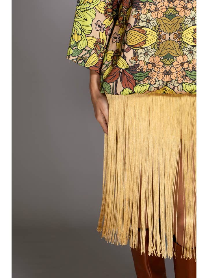 Nuvula - Wholesale Dress - Women's - Golden Floral Print Fringe Dress 4