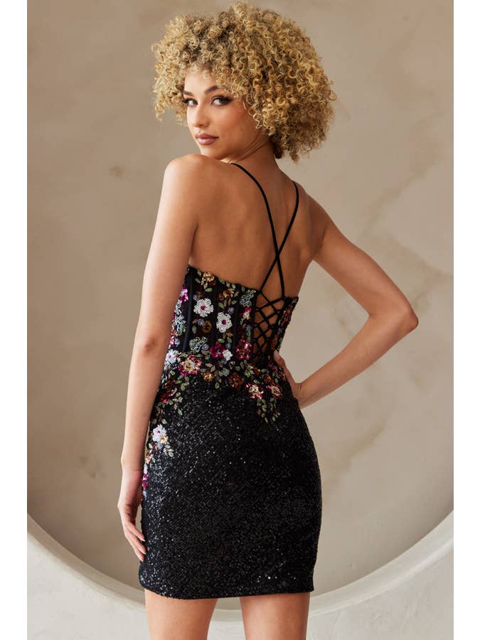 Babyfox Apparel - Wholesale Dress - Women's - Floral Embroidery Fitted Sequin Dress1