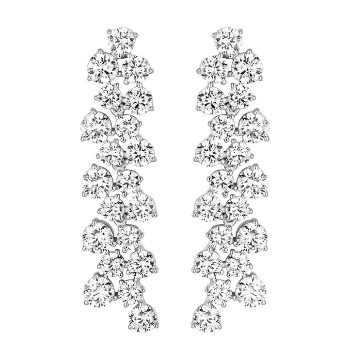 Rhodiumbelagt sterlingsølv hvid CZ Cluster Post ørering for engroshandel hos Dlux Jewels