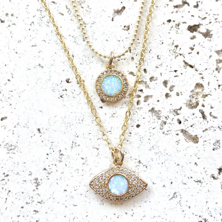 VB&CO Designs Handmade Jewelry - Wholesale Pendant/Charm Necklace - Opal tiny eye necklace layering