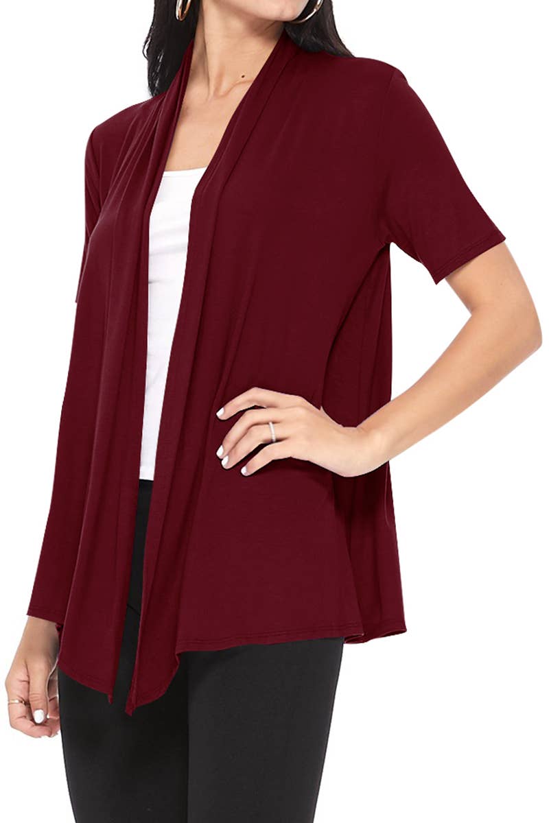 MOA COLLECTION - Wholesale Cardigan - Women's - Women's Casual Short Sleeve Draped Open Front Solid Cardigan9
