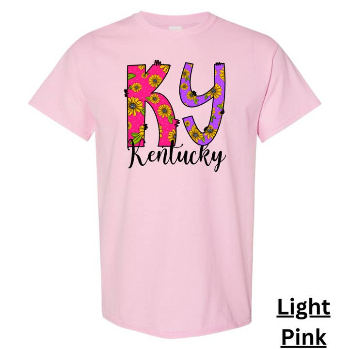 Roze en Paarse Zonnebloem KY Kentucky volwassen T-shirt voor wholesale door Rockin R Apparel