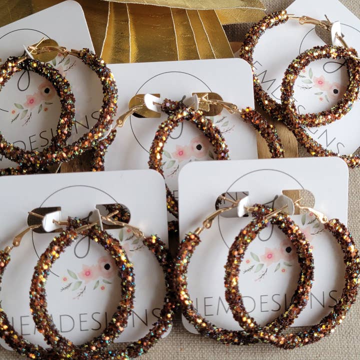 JEMdesigns - Wholesale Hoop Earrings - Glitter Hoop Earrings in brown