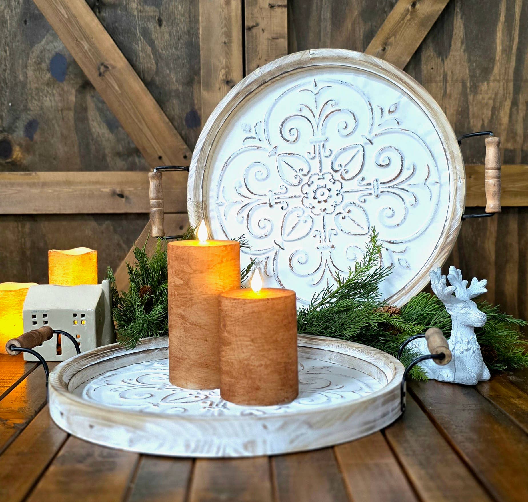 Refinery 86 Home Decor - Wholesale Decorative Tray - Round Antique & Metal Two Handle Tray