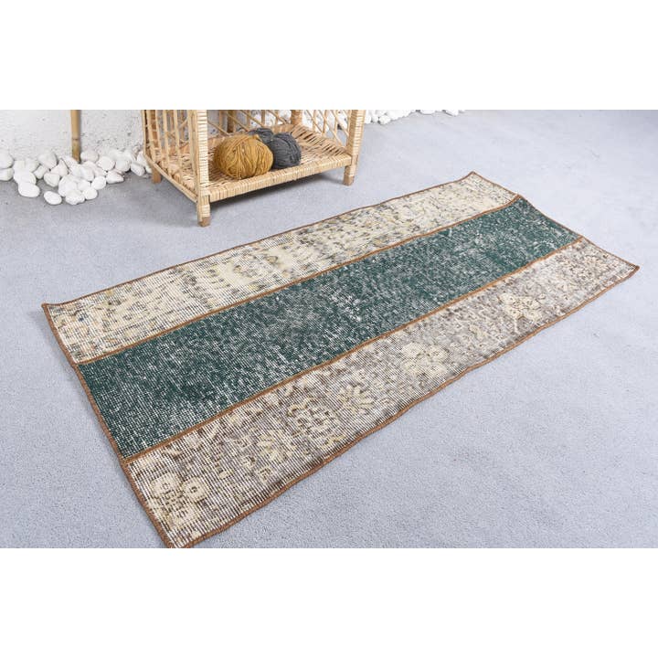 The Loom Wholesale – wholesale Mattdyna – Vintage randig ullmatta - handgjord grön/beige