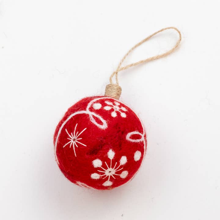 The Winding Road - Wholesale Ornament Set - Ornament - Holiday Felt Ball Hand Embroidered - Red Assorted