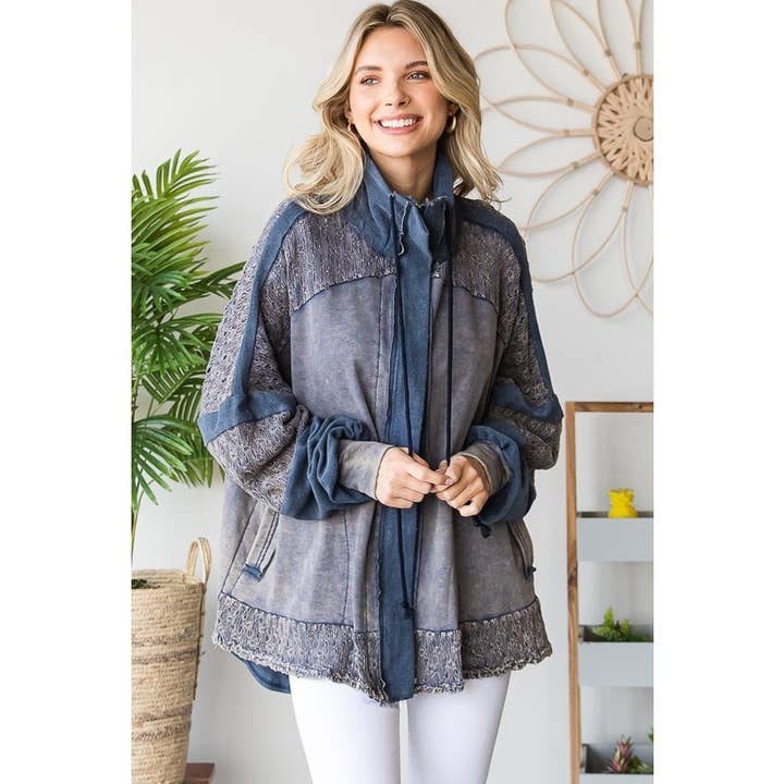 Oli&Hali - Wholesale Jacket - Women's - WASHED MIX MEDIA CROCHET LACE FRENCH TERRY JACKET9