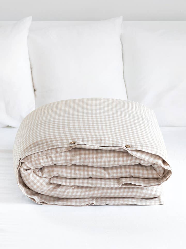 Copripiumino in lino naturale a quadretti per la vendita all'ingrosso da parte di MagicLinen (We handle U.S. import procedures for you)