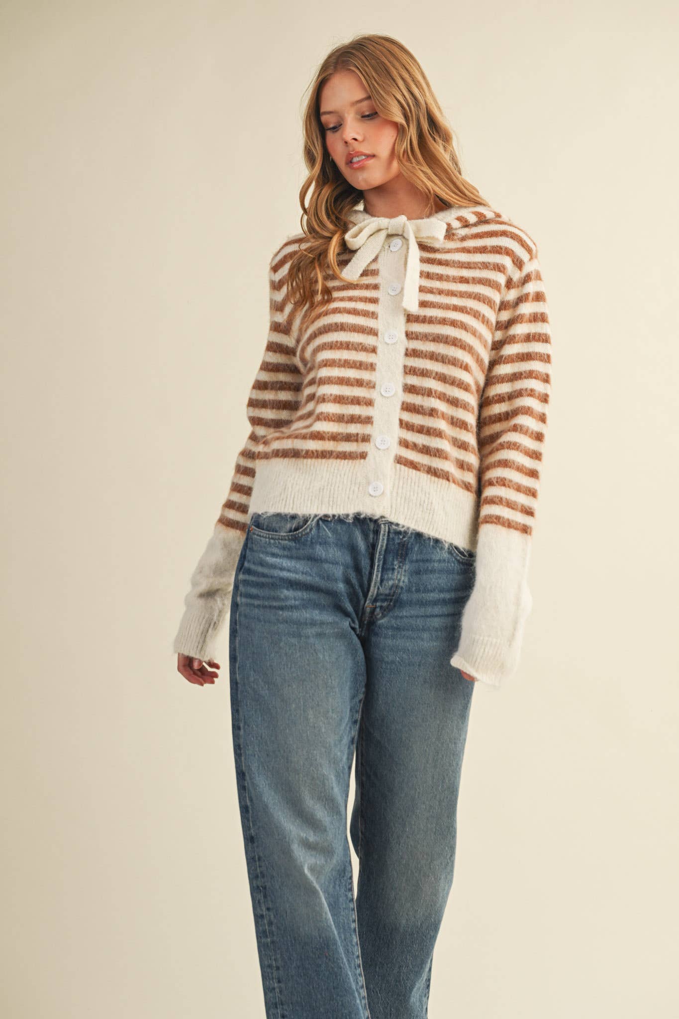 &MERCI - Wholesale Cardigan - Women's - STRIPED HOODIE SWEATER CARDIGAN MSW110639