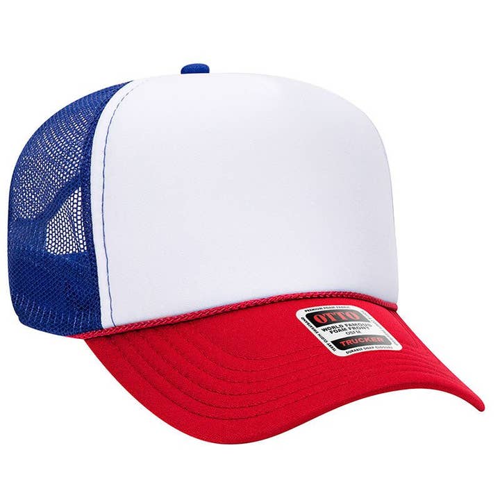 Wholesale Accessory Market - Wholesale Trucker Hat - Unisex - OTTO Red, White, & Blue Foam Front Mid Profile Trucker Hat