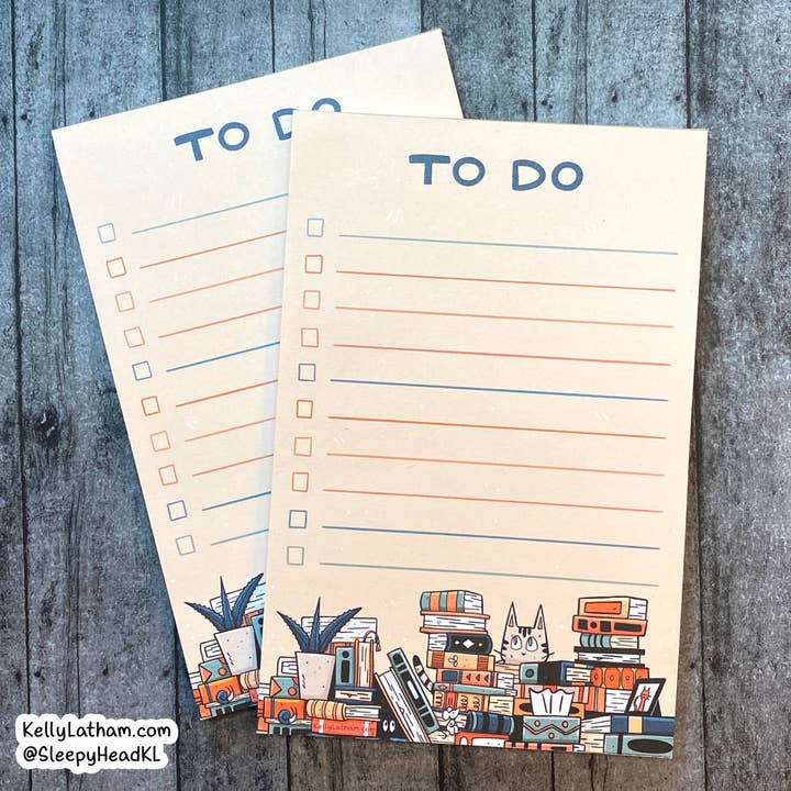 Bookstore Notepad Cute Book Pile To Do List for Readers for wholesale by Kelly Latham Art