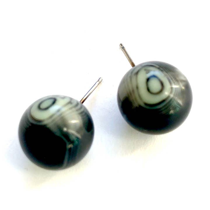Black and Ivory Marbled Lucite Minimalist Stud Earrings for wholesale by Leetie Lovendale