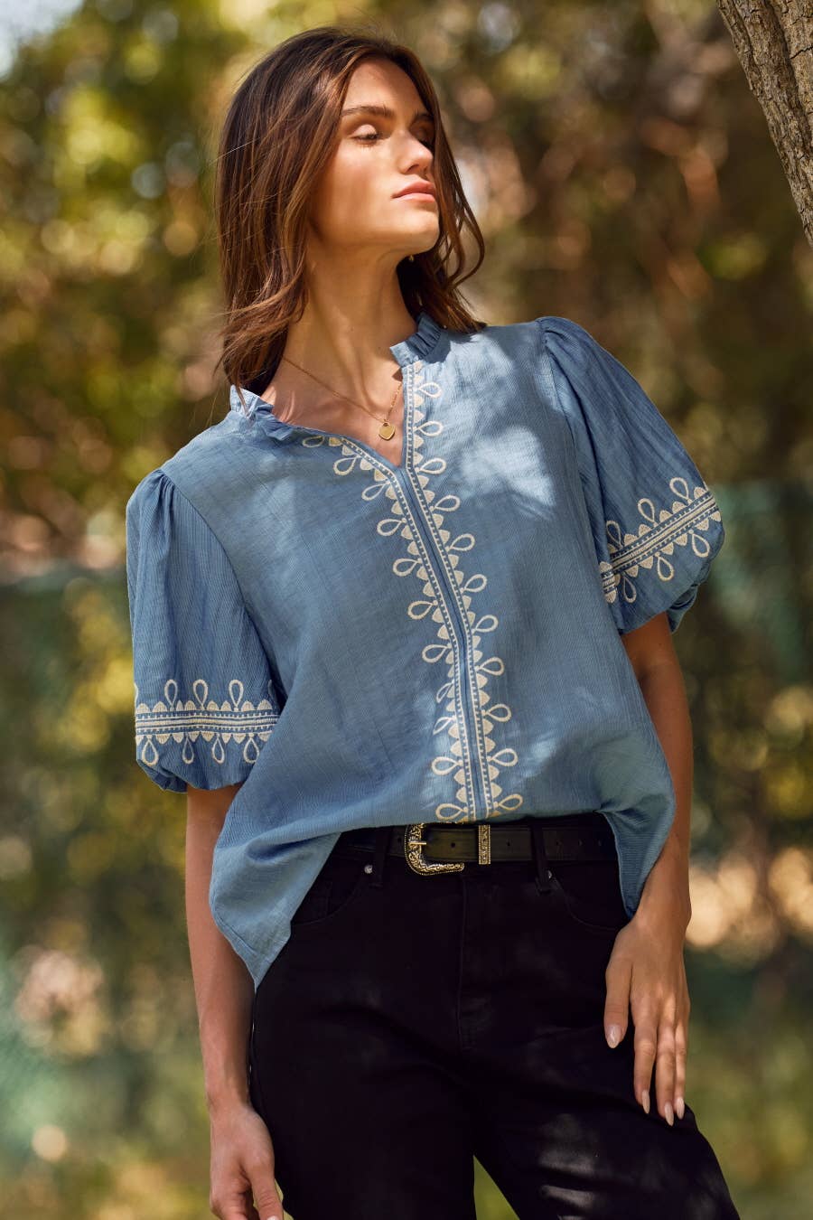 Oddi - Wholesale Blouse - Women's - Solid Embroidered Short Bubble Sleeve Blouse4