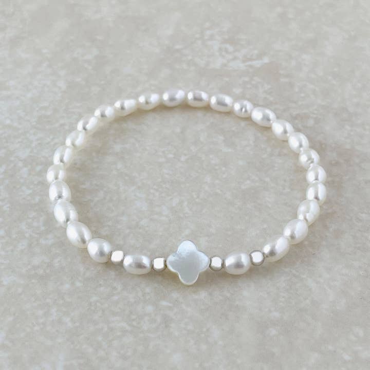 Clovia Stretch Bracelet with Freshwater Pearls & 925 Sterling Silver for wholesale by Ann Saint James