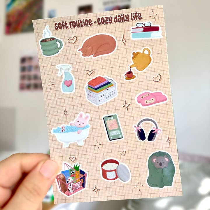 hyggeligt dagligliv klistermærkeark | planlægger klistermærker | hyggelig kunst for engroshandel hos aenoviz