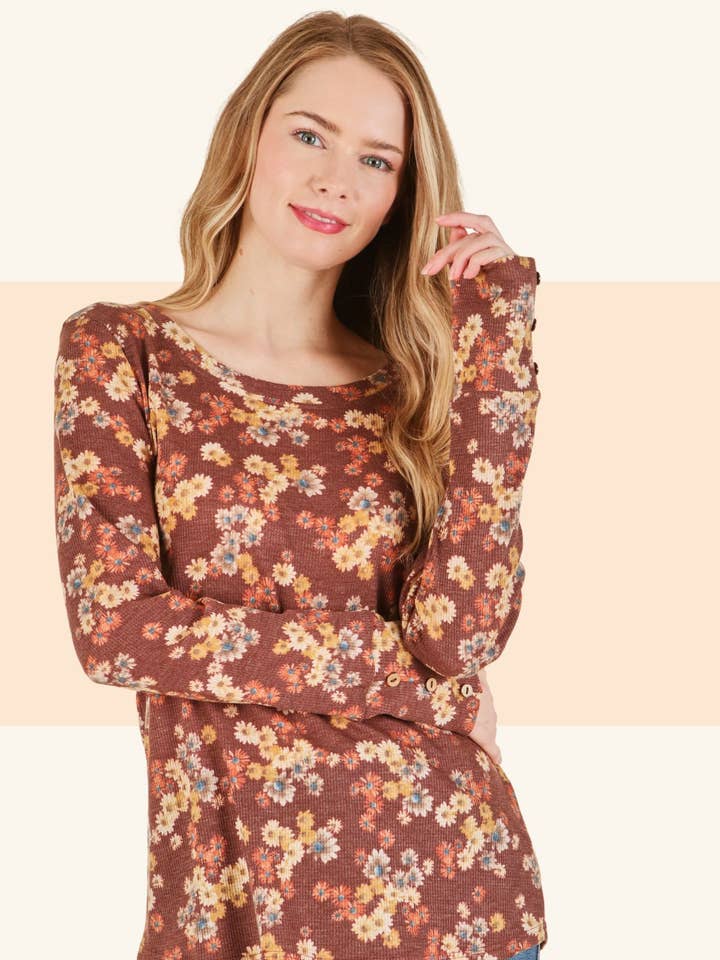 Floral long sleeve top 6441-PLUS for wholesale by P.S Kate