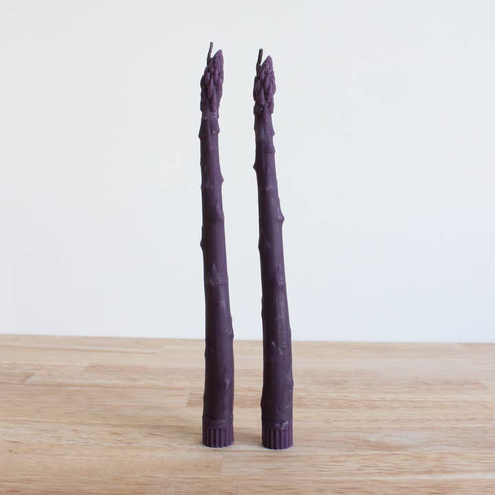 Purple Asparagus Beeswax Candle Taper Pair for wholesale by Happy Organics