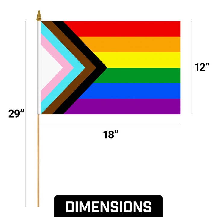 G128 - Wholesale Flag - G128 24 Pack Handheld LGBT Progress Rainbow Pride Stick Flags | 12x18 In | Printed 150D Polyester, Country Flag, Solid Wooden Stick, Spear Gold Tip8