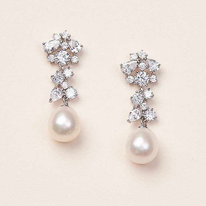 Dareth Colburn Designs - Wholesale Dangle Earrings - Silvia Pearl & CZ Earrings