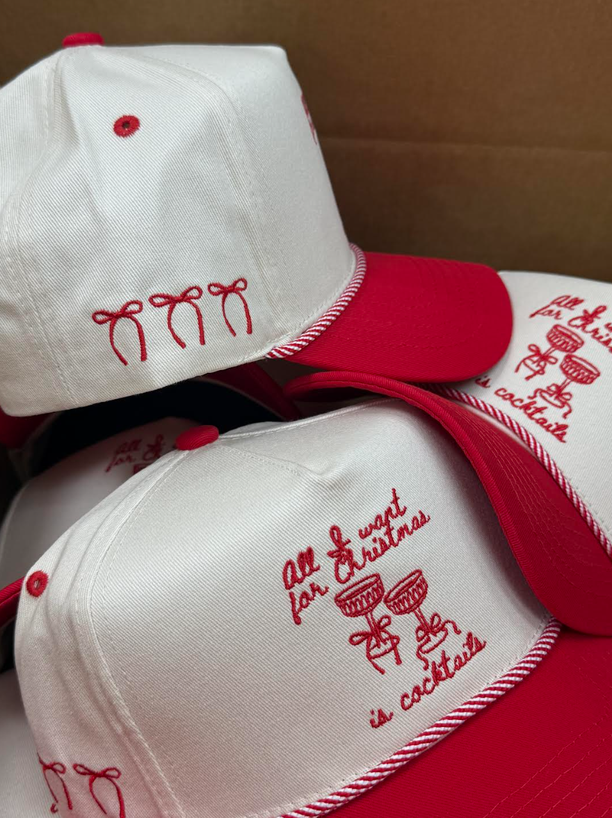 KENZKUSTOMZ - Wholesale Trucker Hat - Women's - All I Want for Christmas is Cocktails - Red Vintage Trucker 2