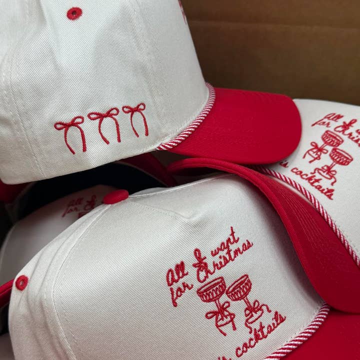 KENZKUSTOMZ - Wholesale Trucker Hat - Women's - All I Want for Christmas is Cocktails - Red Vintage Trucker 2