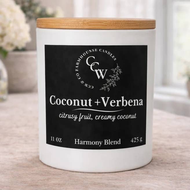CCW & Co farmhouse candles - Wholesale Jar/Filled Candle - Cottage Jar Candle | 11 oz – Coconut + Verbena0