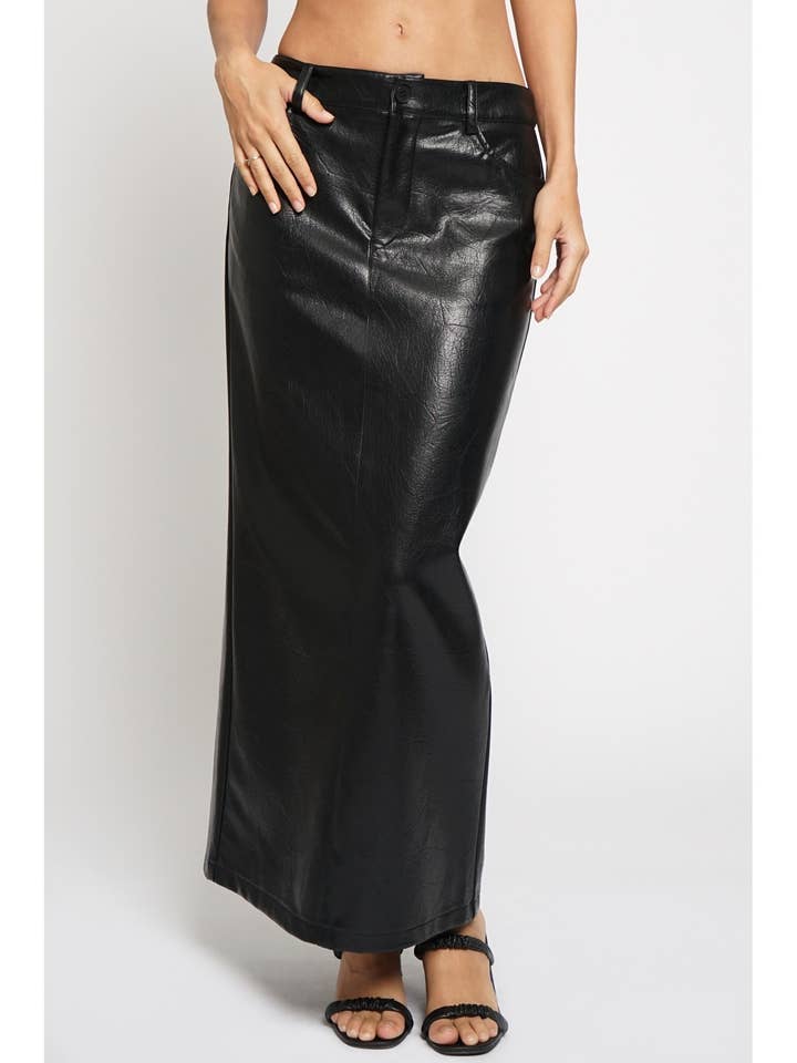 PU MAXI SKIRT WITH SLIT for wholesale by Sans Souci