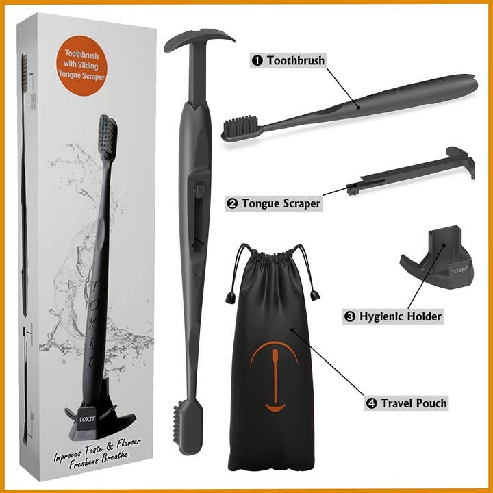 Tongue Scraper with Soft Bamboo Charcoal Bristles Toothbrush for wholesale by Tokii