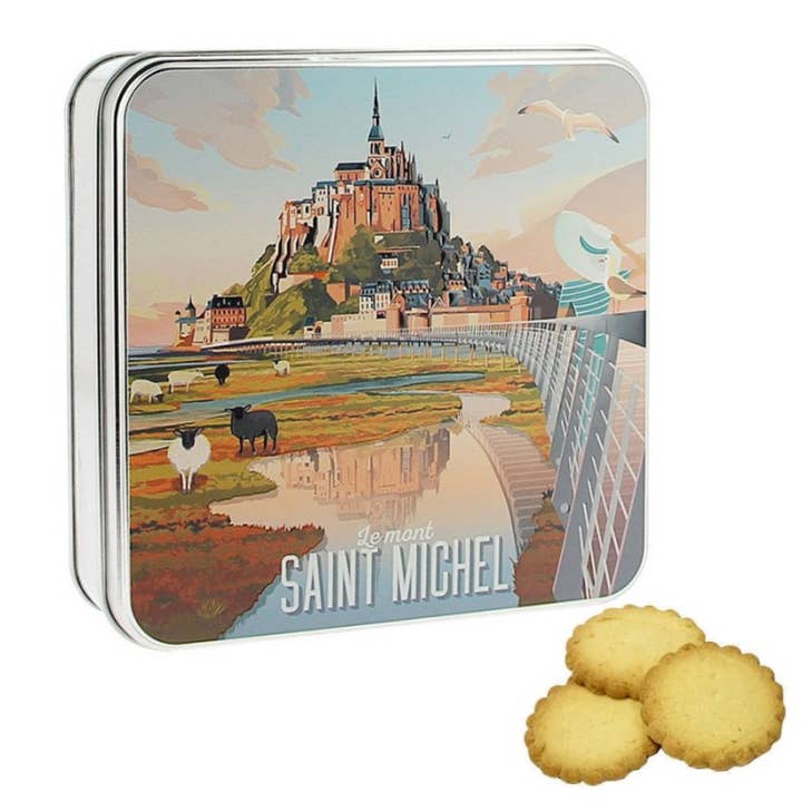 Produits-Normandie - Vendita all'ingrosso Biscotti - Scatola in metallo Sablés Normans «Mont-Saint-Michel» 120g