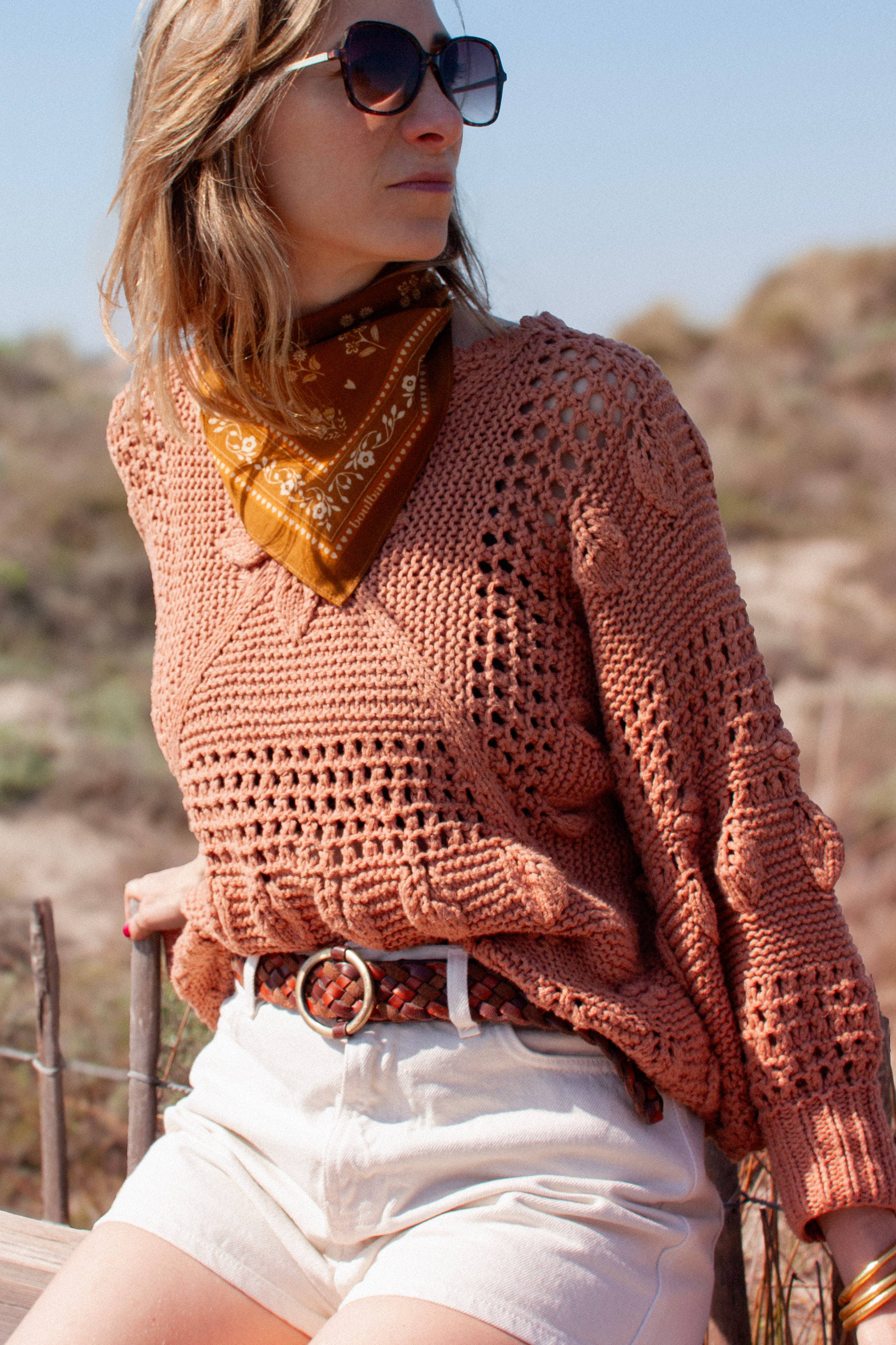 BOULBAR - Wholesale Scarf - Women's - Small cotton scarf - Saffron Indian flowers3