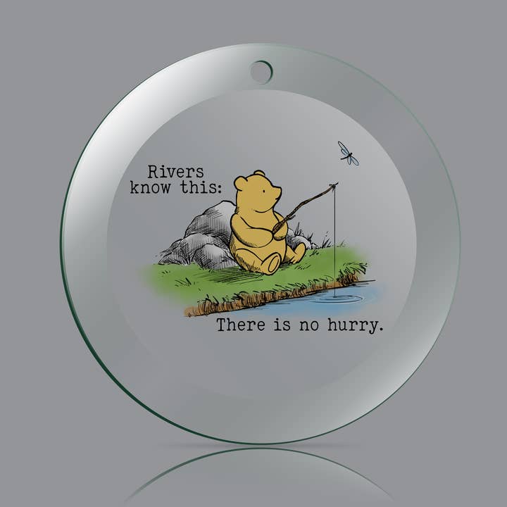 Clear Rivers Know This - Winnie the Pooh - 4" Round Glass Ornament for wholesale on Faire0