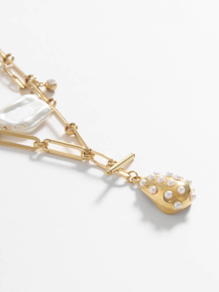 Halskæde i rustfrit stål med perler for engroshandel hos Lolita